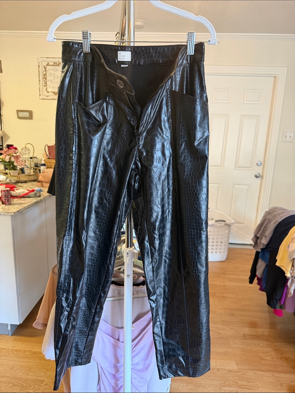 a new day Black Croc-Embossed Faux Leather Wide Leg Pants